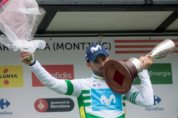 Alejandro Valverde celebra su triunfo en la Volta a Catalunya. / EFE/Quique García