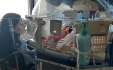 Dos de las trillizas, en una incubadora doble en la UCI Neonatal del General de Elche./LP / GVA