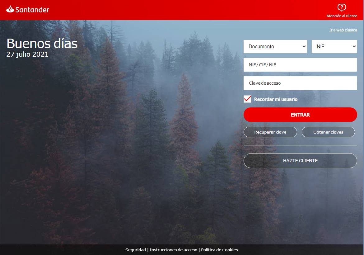 Página web falsa del banco.